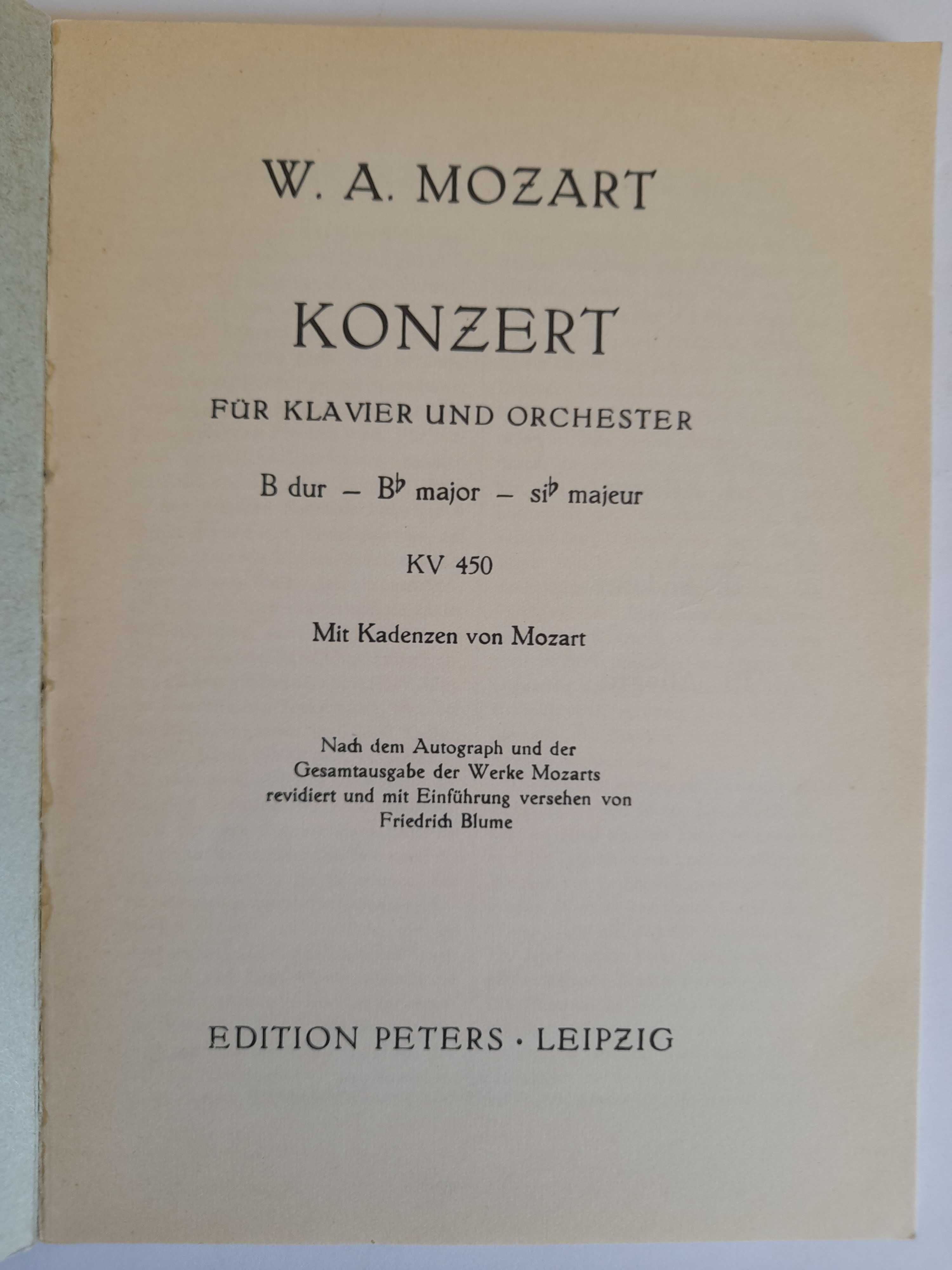 MOZART Klavierkonzert K.V. 450 NUTY