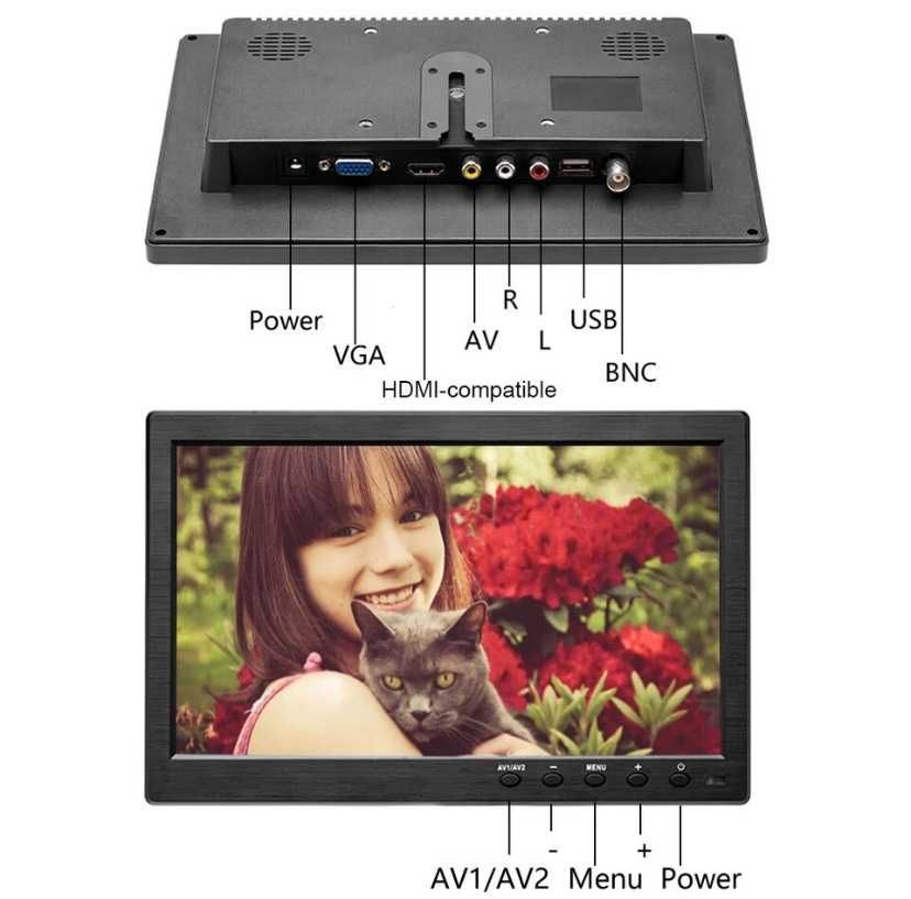 Монітор 10,1" екран портативний для авто відеоспостереження  HDMI VGA