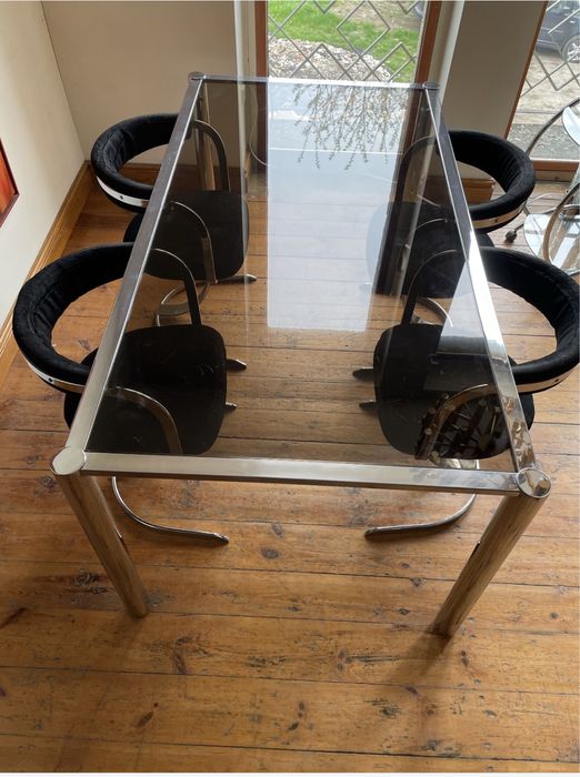 Stół do jadalni ze szklanym blatem mid century