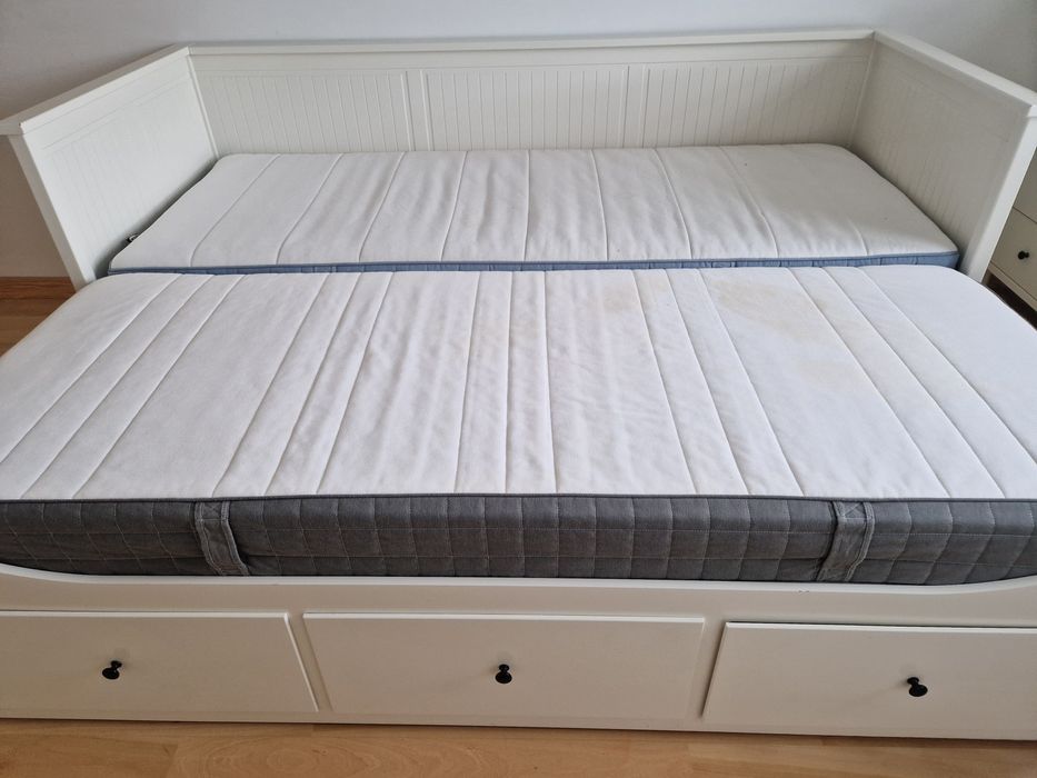 HEMNES IKEA łóżko rozkładane z 3 szufladami, 2 materace, białe