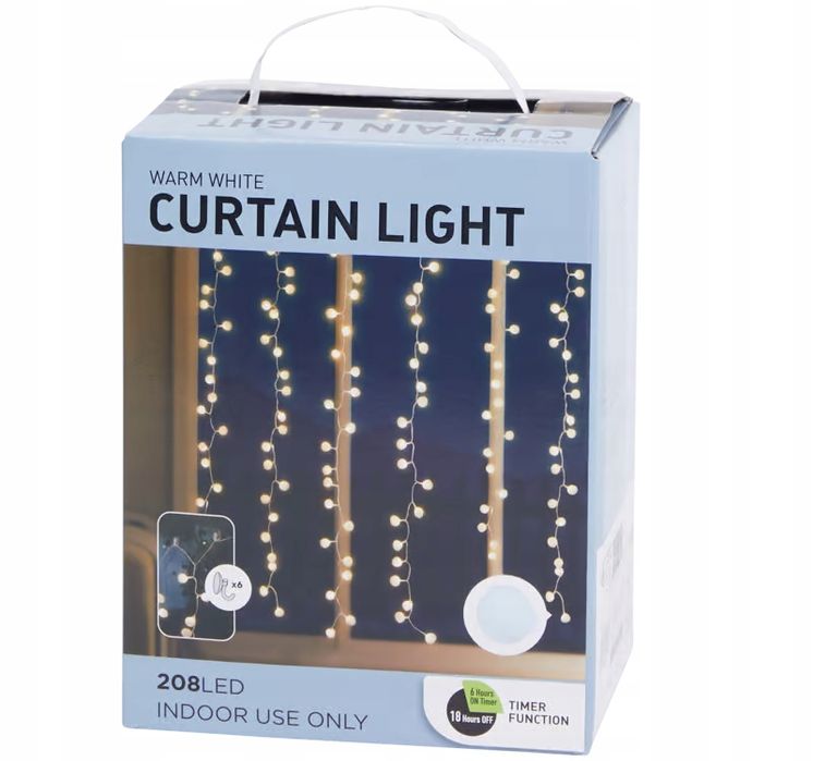 Kurtyna świetlna 208 LED zewnętrzna ciepły biały 2.4x1.4m TIMER