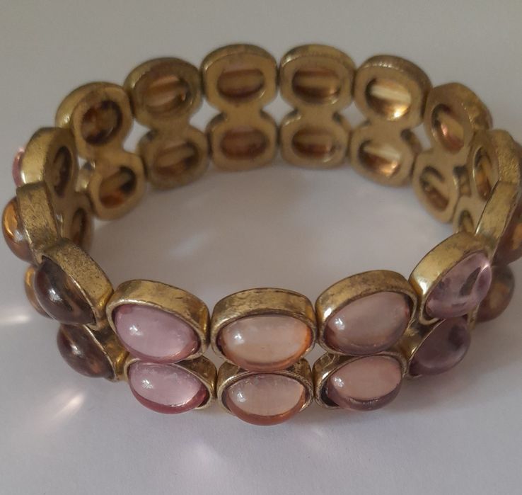 Pulseira metal e cristais cor rosa com elástico - ÚLTIMOS DIAS