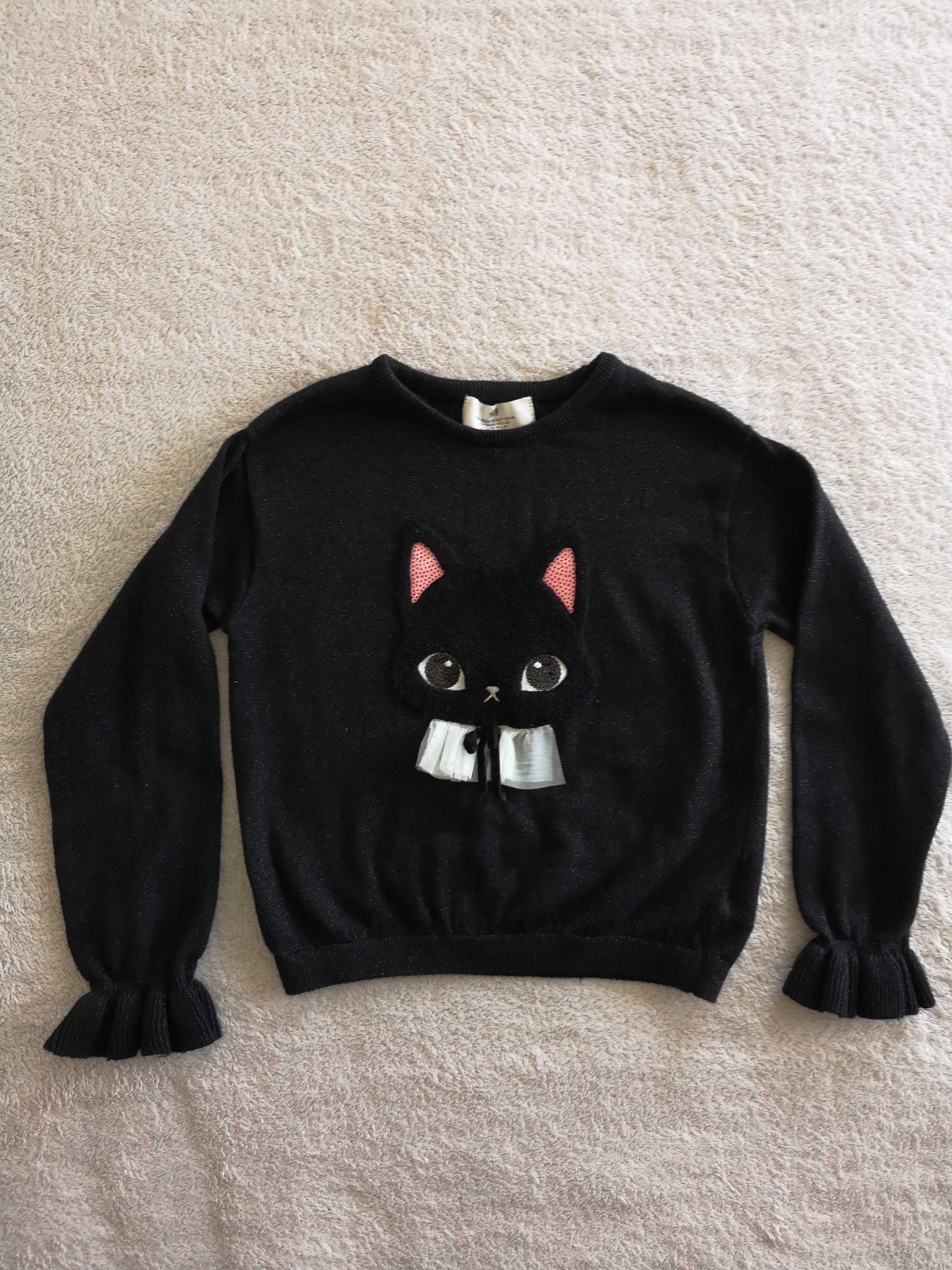 Czarny elegancki błyszczący sweter w kota kot 3d H&M 122 - 128 j nowy