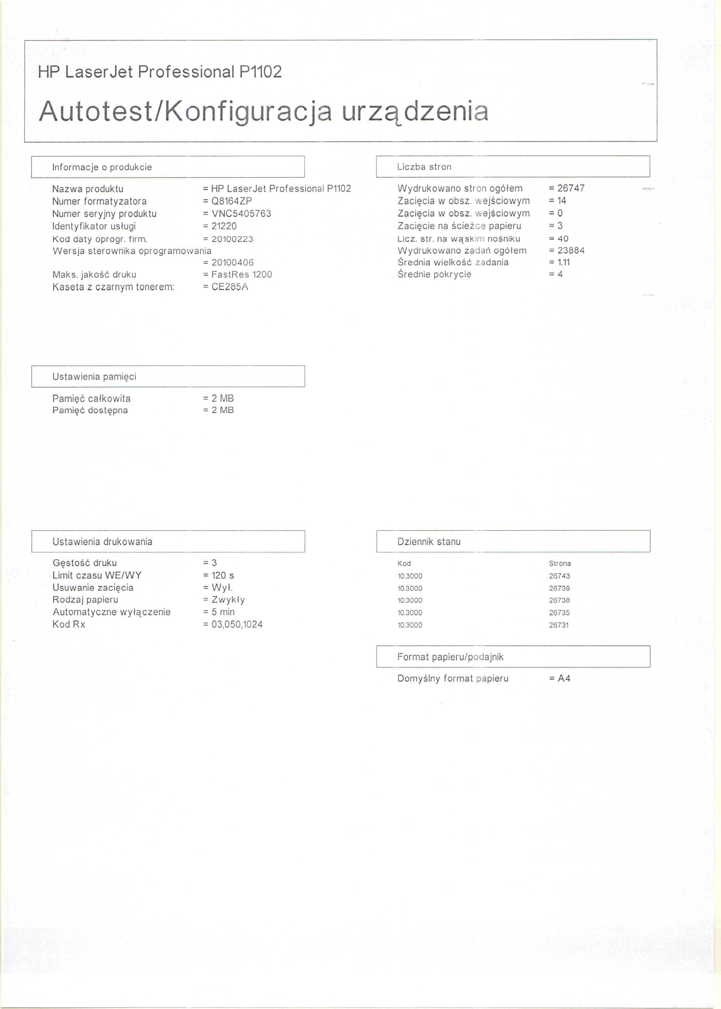 Drukarka Laserowa HP P1102 (CE651A), niski przebieg 26747 str Jak nowa