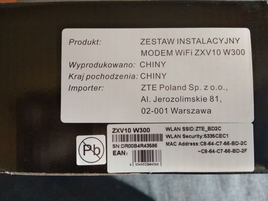 Zestaw instalacyjny modemu wi-fi ZXV 10 W300