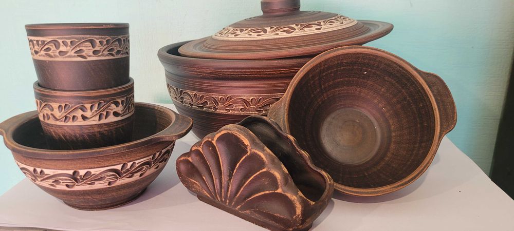 Набір з червоної глини Кавовий . Керамічний посуд