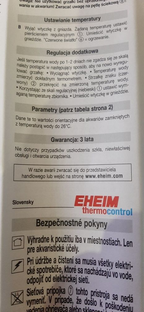 Grzałka eheim thermocontrol 200w na gwarancji