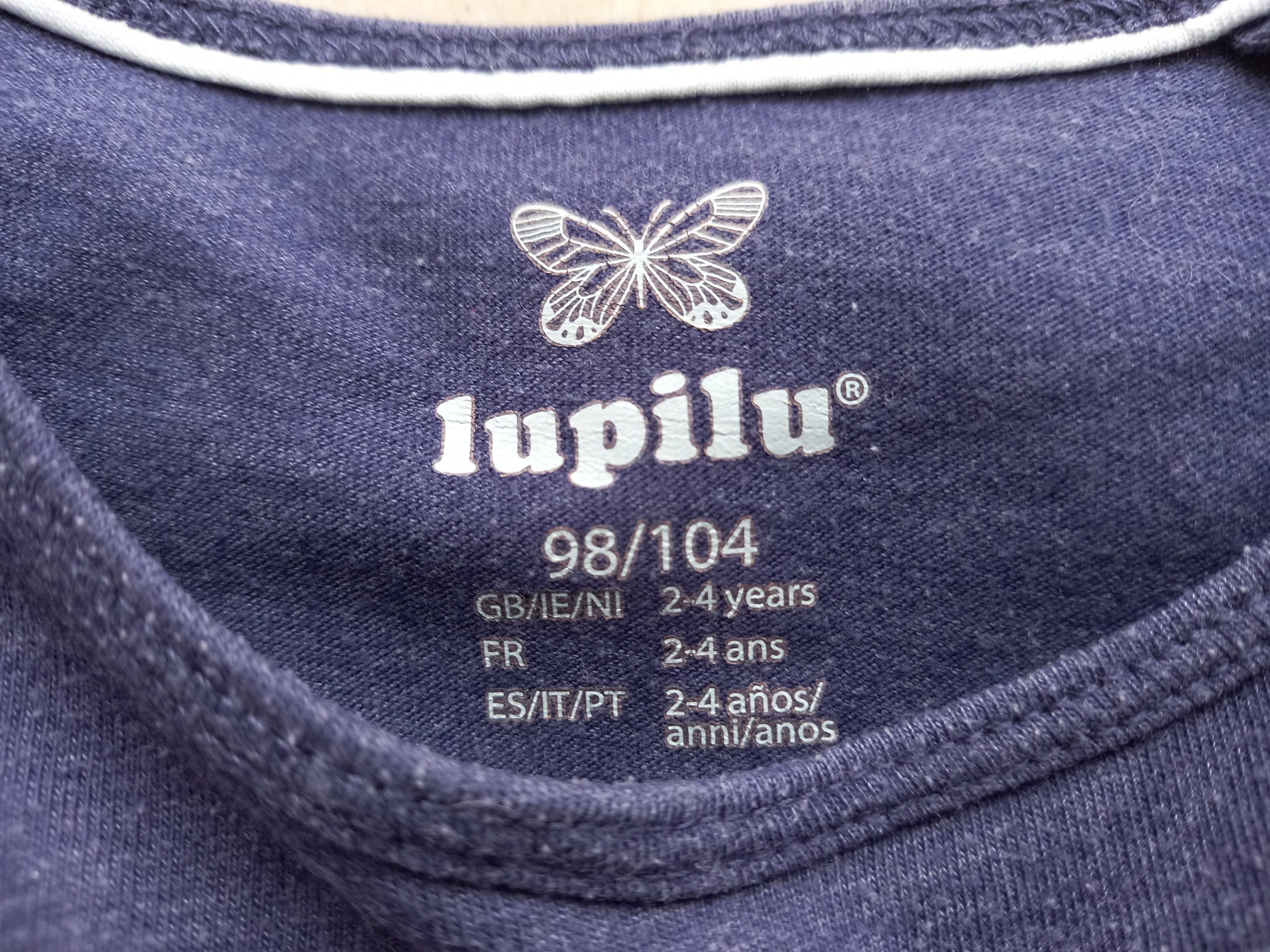 Granatowa bluzka/koszulka z motylkami dł. rękaw Lupilu - rozm. 98-104