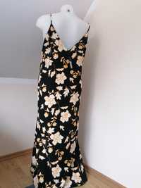 Nowa długa maxi ciążowa czarna sukienka w żółte kwiaty River Island 40