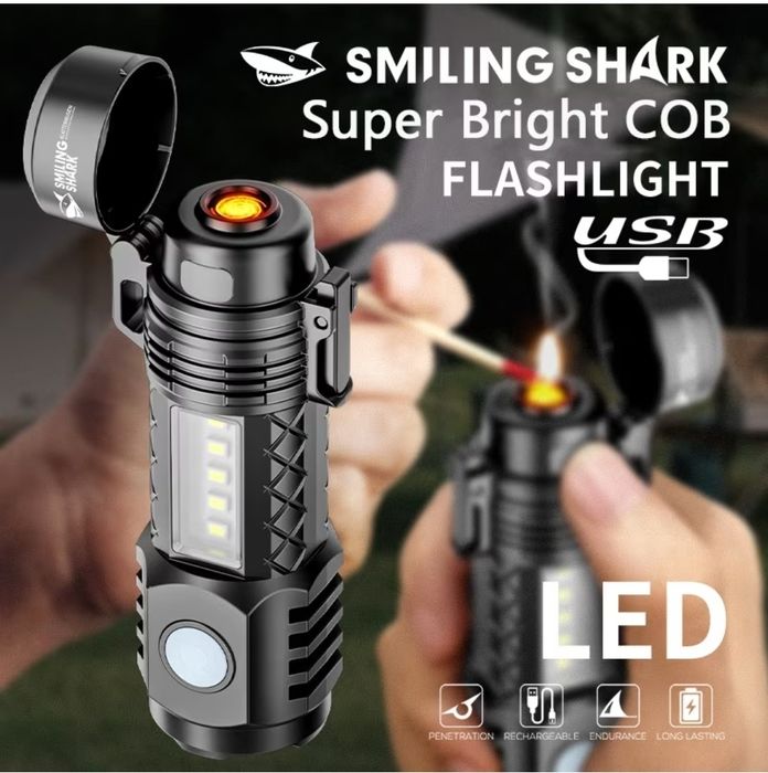 Latarka LED z zapalniczką, 1100 lumenów, 5 trybów, kabel do ładowania.