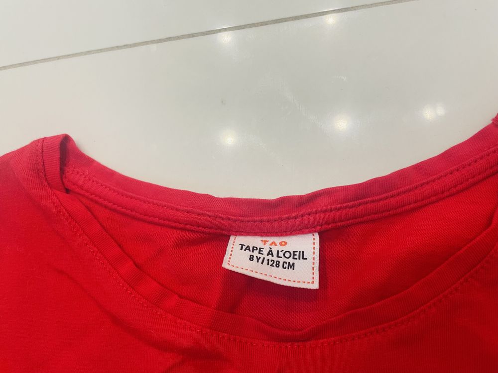 Koszulka czerwona Tape a Loeil dla dziewczynki długi rękaw y8, 128 cm