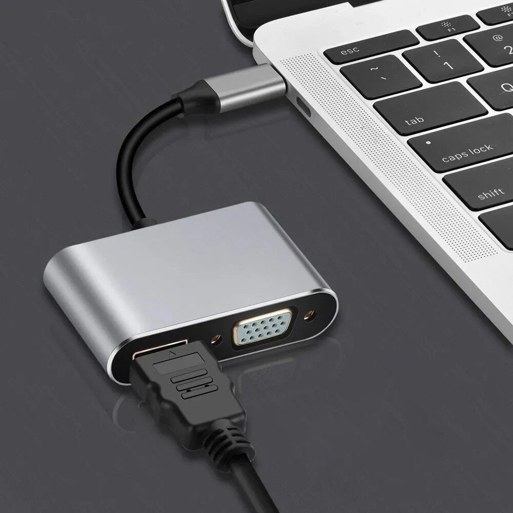 Перехідник 4k usb-c hub pd + hdmi + vga + usb adapter 4 in 1