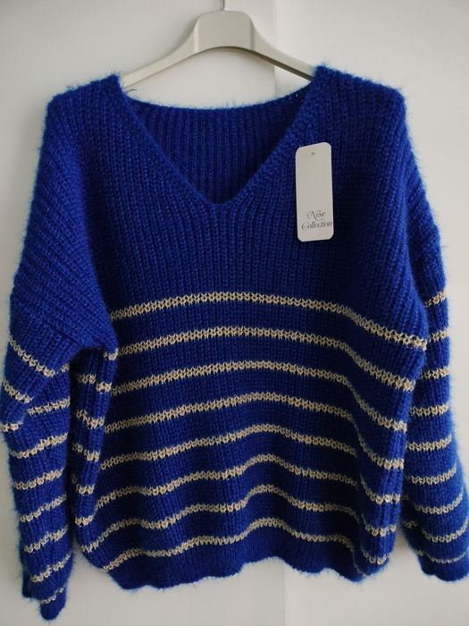 Sweter damski paski złote