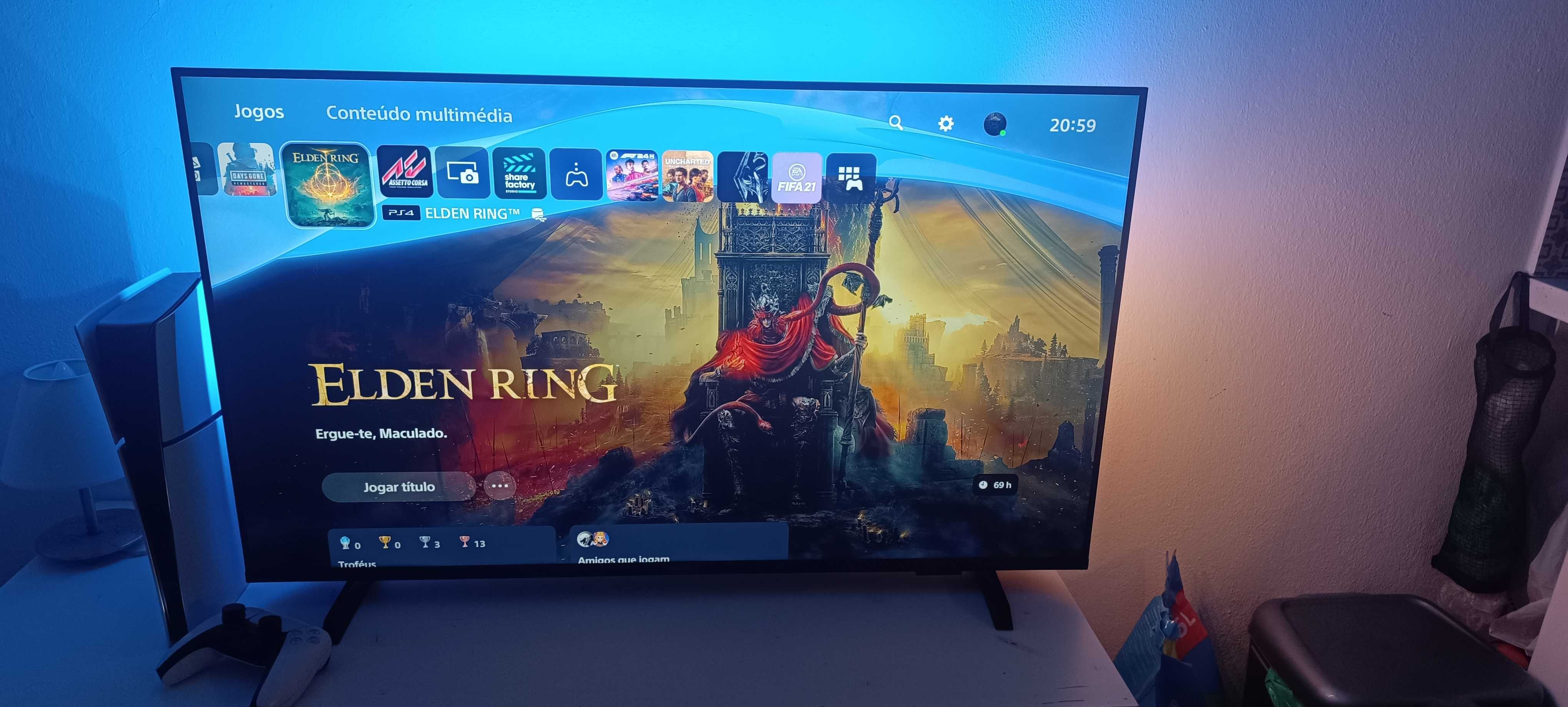 PS5 Slim e TV 4k ambilight da Phillips 43 polegadas