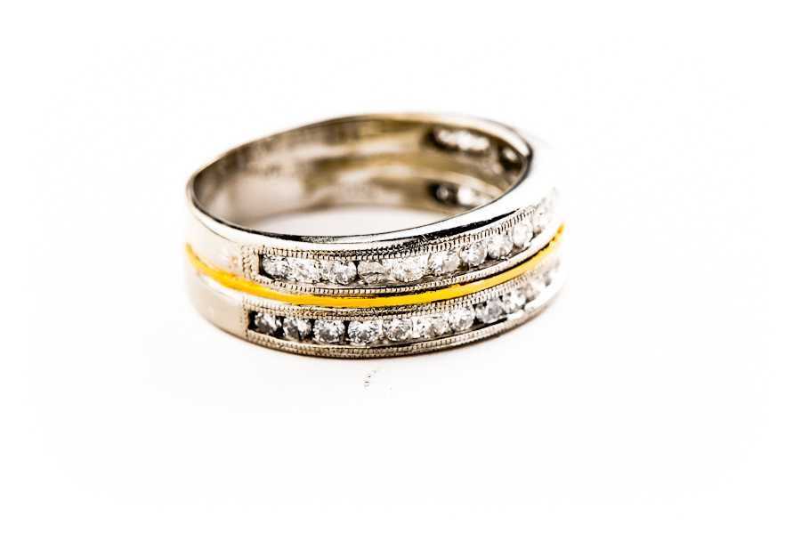 Złoty Pierścionek - DWA KOLORY ZŁOTA - 14K - 6,30g - DIAMENTY - Kraków