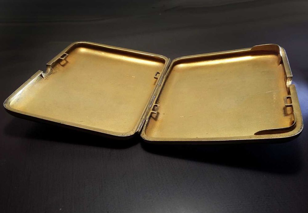 Новый серебряный футляр «Порт.сиг.» Серебро СССР РезьбаПозолота