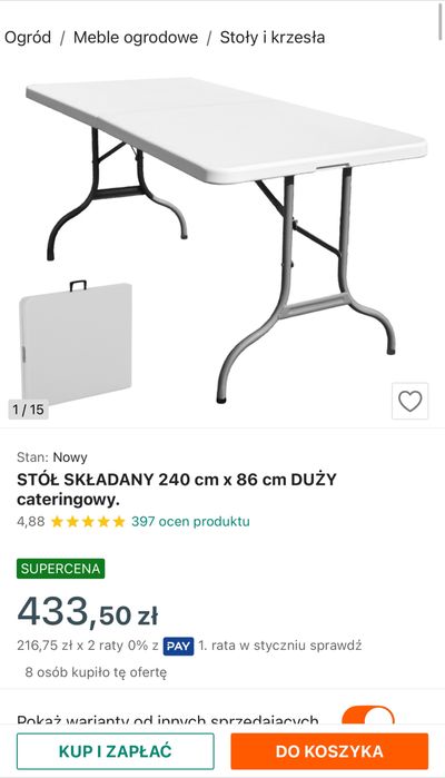 Stół cateringowy bankietowy turystyczny skladany 240x86