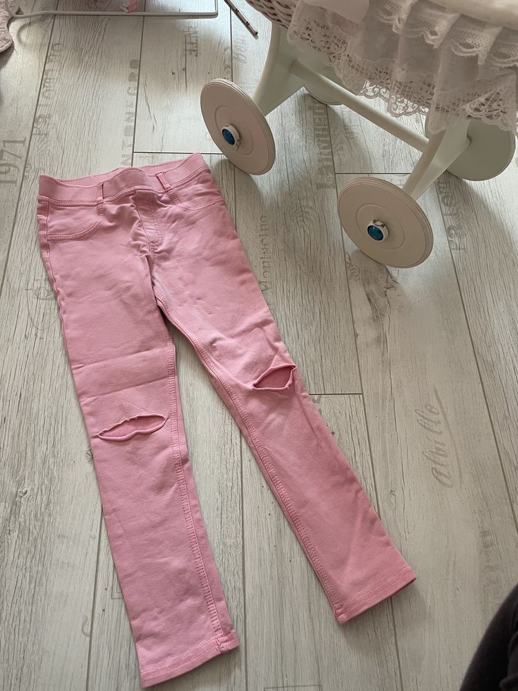 Spodnie legginsy z dziurami h&m 128 bdb rożowe trginsy