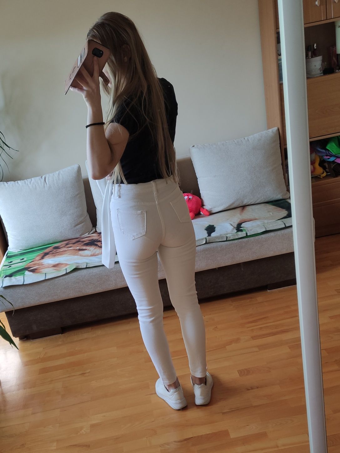 Białe spodnie jeansy rurki skinny Shein XS