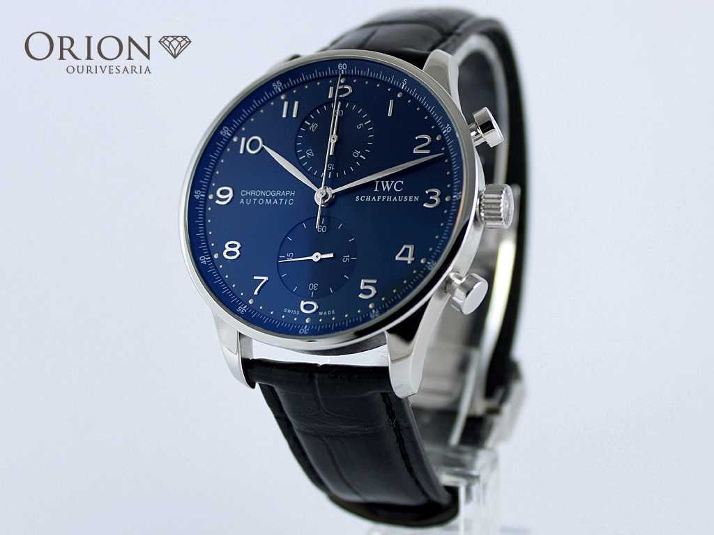 IWC Portuguese Classic Blue Dial Chronograph // Full Set