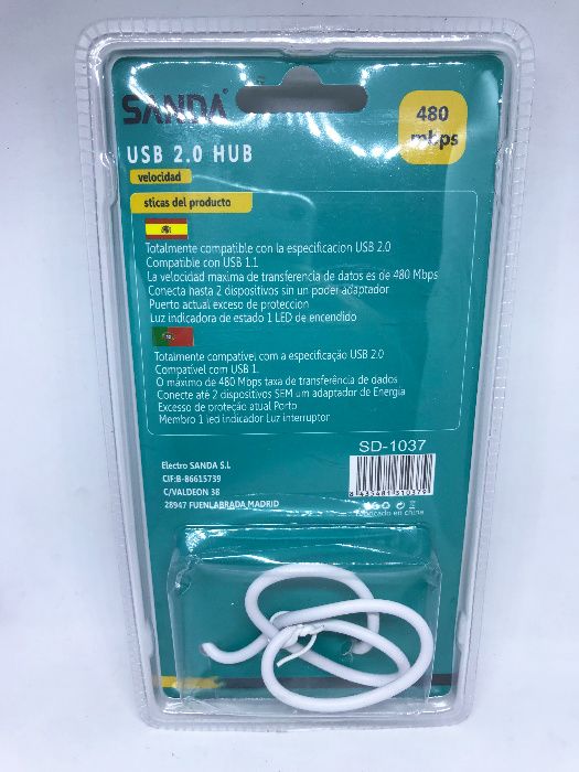 HUB USB 2.0 com 4 portas independentes - Artigo Novo / Selado