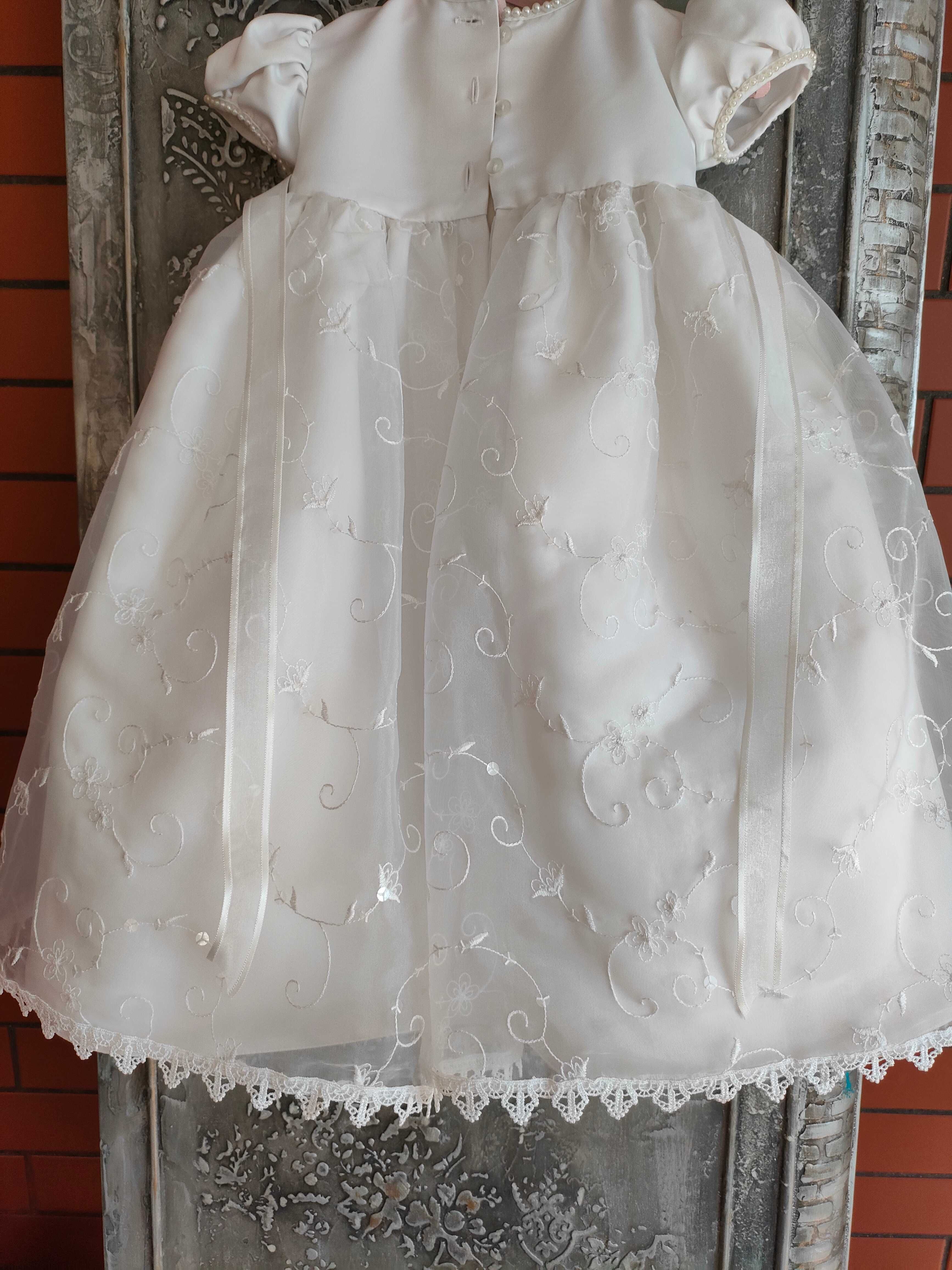 Piękna sukienka , czapeczka, buciki do chrztu, roczek 68-86