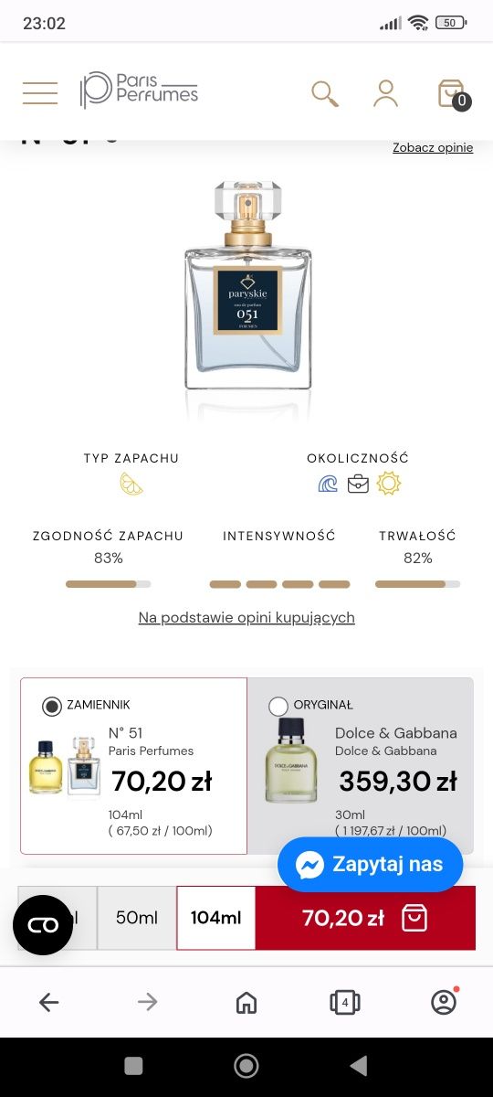 Perfum  męski ,odpowiednik Dolce&Gabanna 104ml