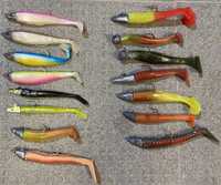 Conjunto de 15 vinis/amostras para pesca de spinning