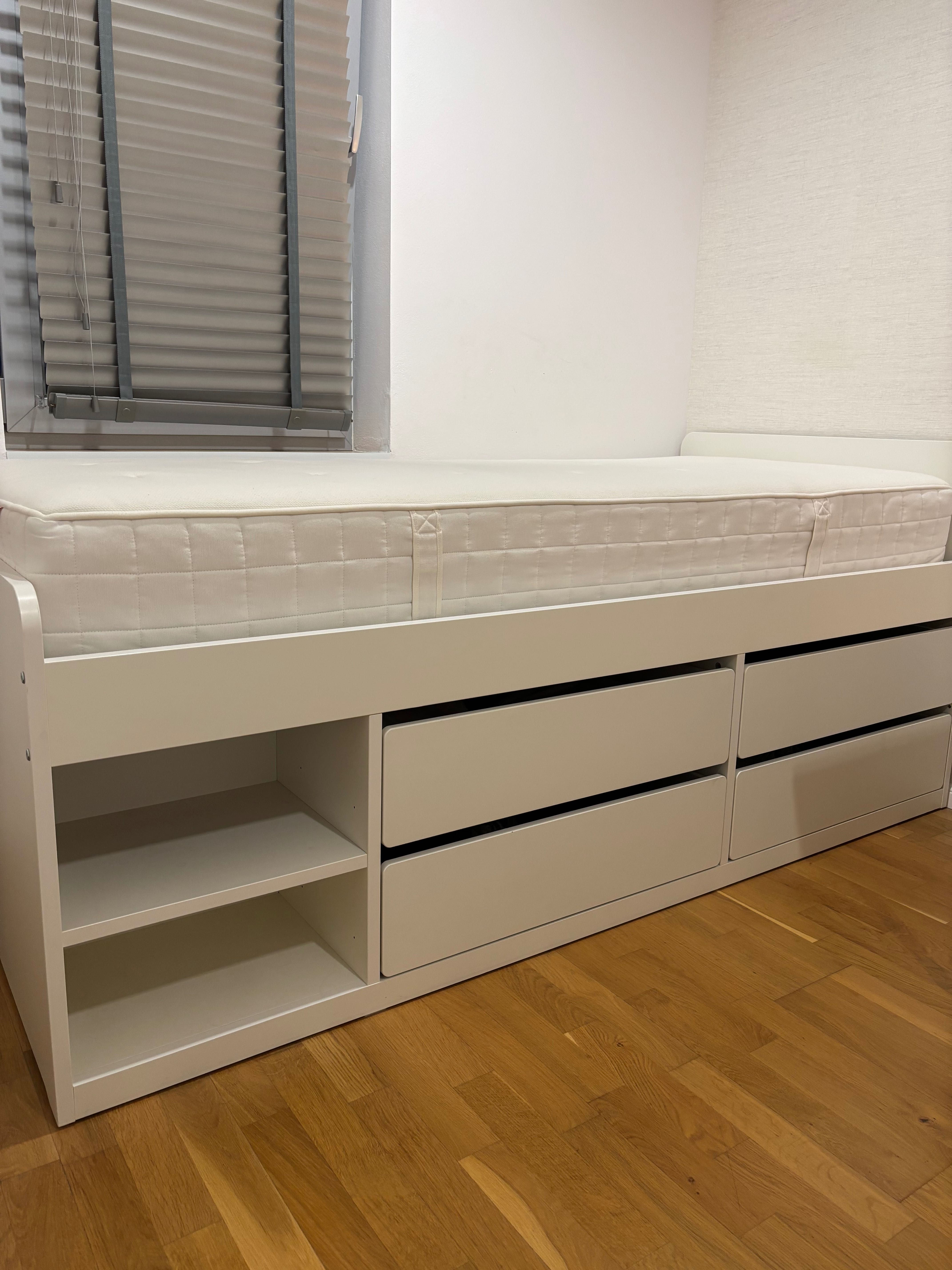 SLÄKT ikea łóżko z szufladami, biały, 90x200 cm