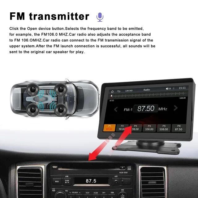 Rádio multimédia portátil Carplay Android Auto FM BT TF/USB/AUX novo