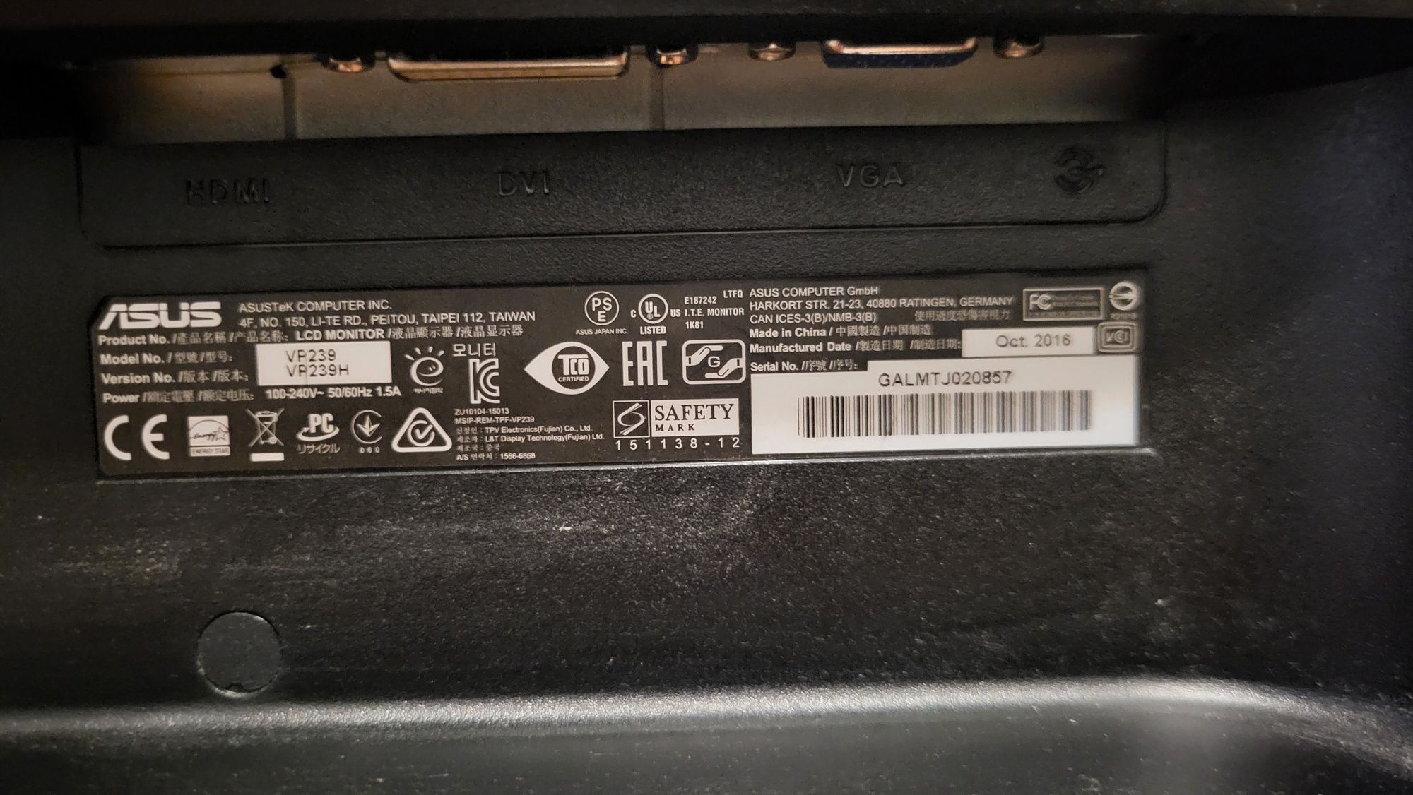 Monitor Asus vp239 60hz