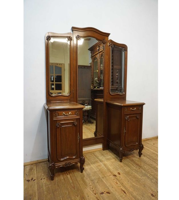 STARA TOALETKA LUSTRO z szafkami uchylne lustra fazowane