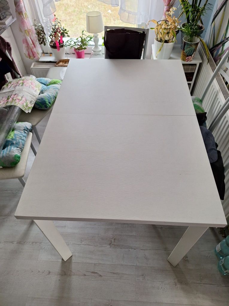 Stół Kuchenny Biały 80x120 Rozkładany - 80x160 Drewno Solidny Stan BDB