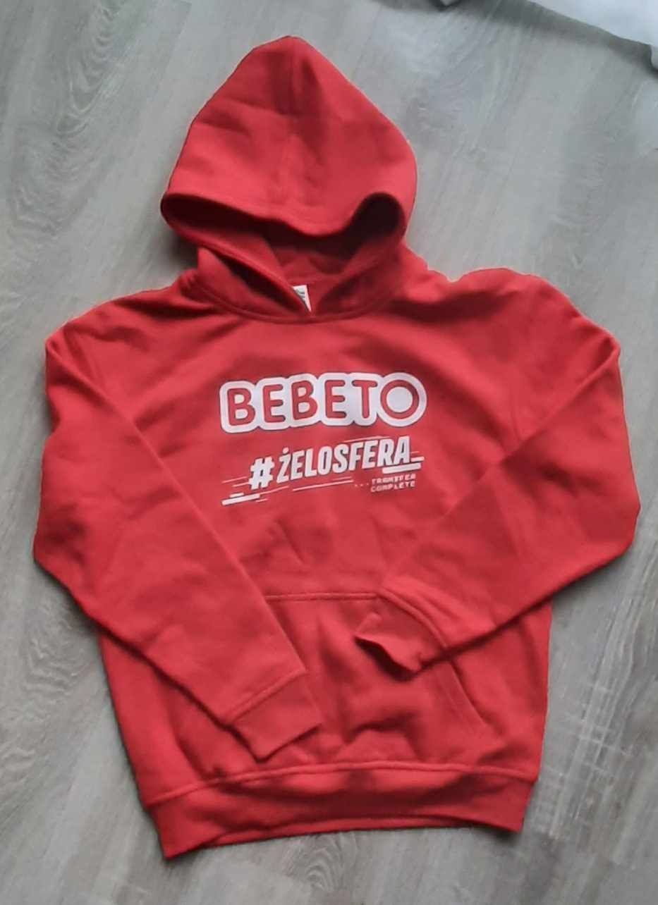 Nowa, czerwona bluza dresowa z kapturem Bebeto
