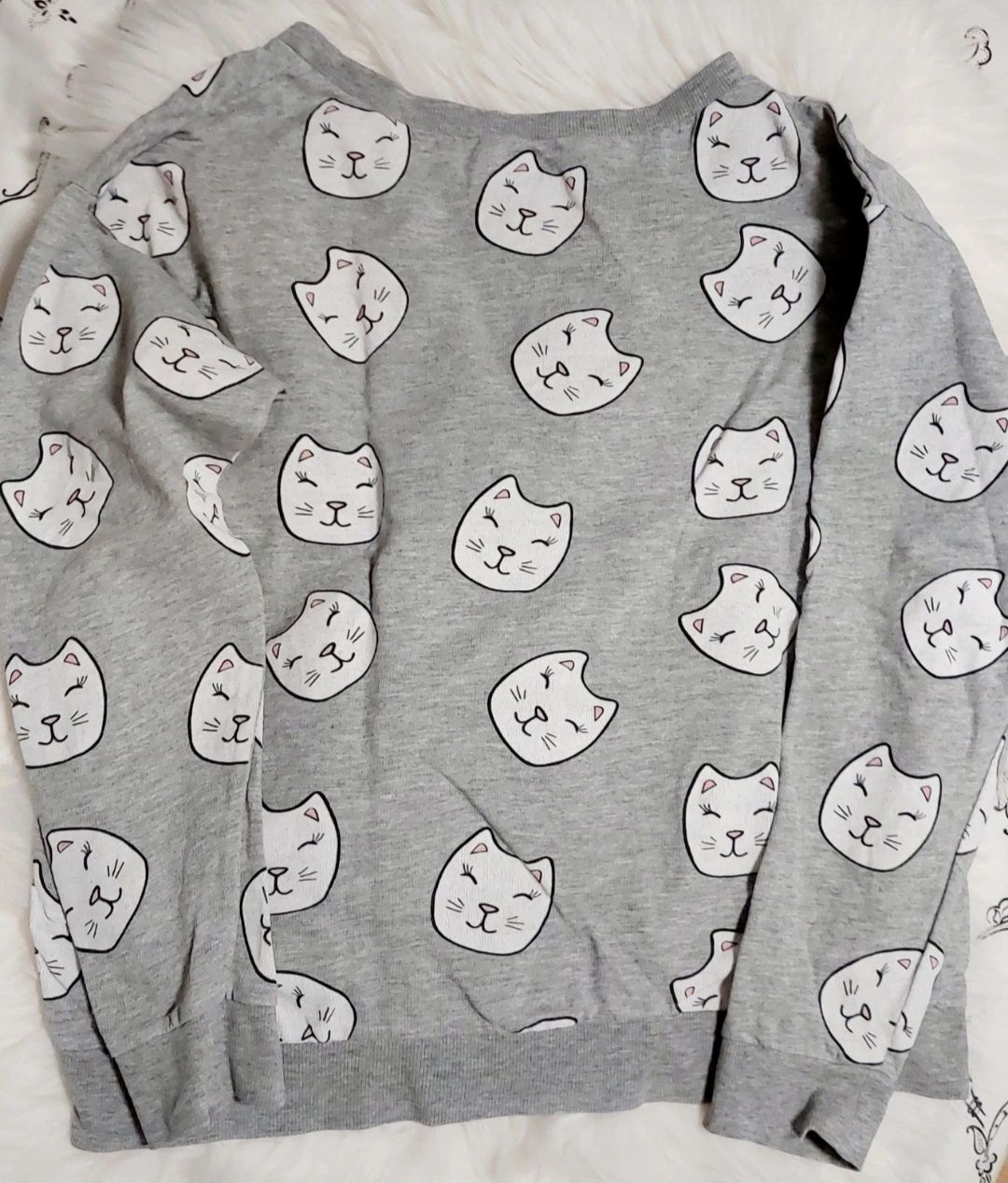 Bluza młodzieżowa  szara w kotki koty  S XS 158 164