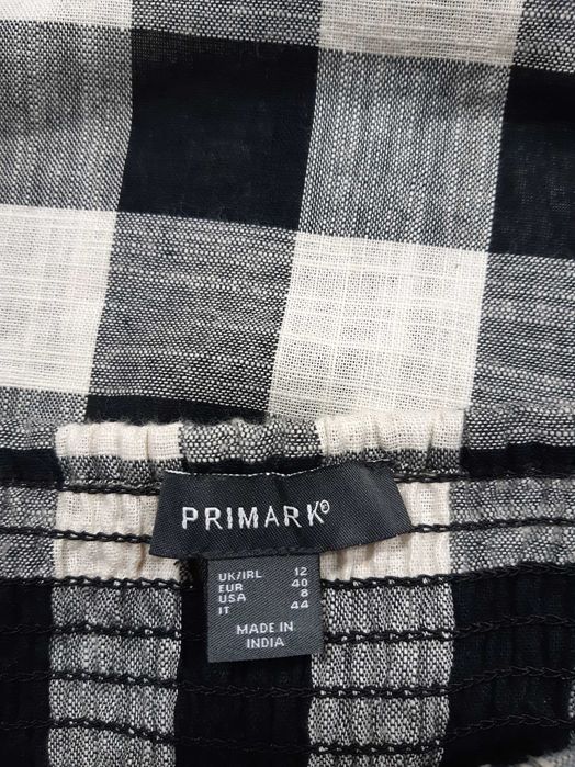 Nowa czarna ecru długa sukienka wzór w kratkę 40,L Primark bawełna