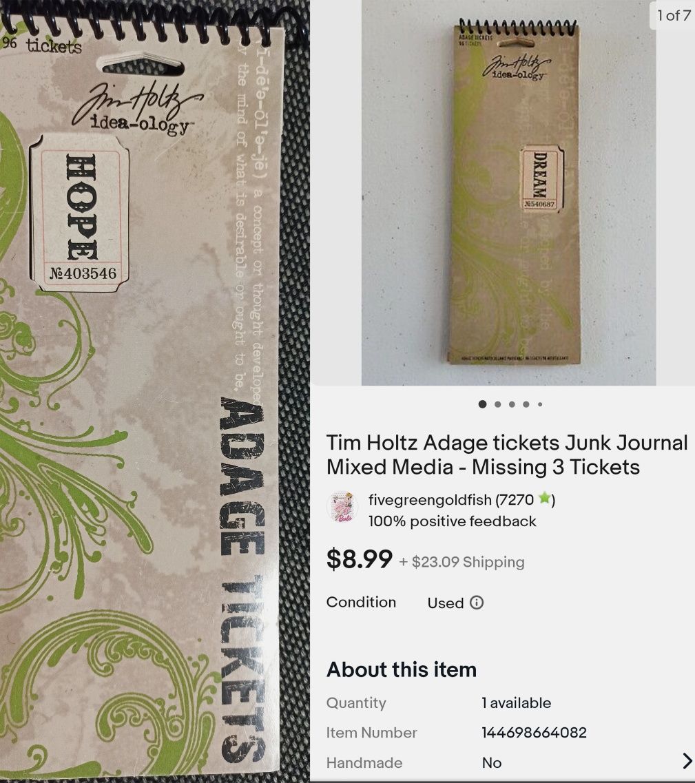 Adage Tickets Tim Holtz Junk Journal для скрапбукінгу