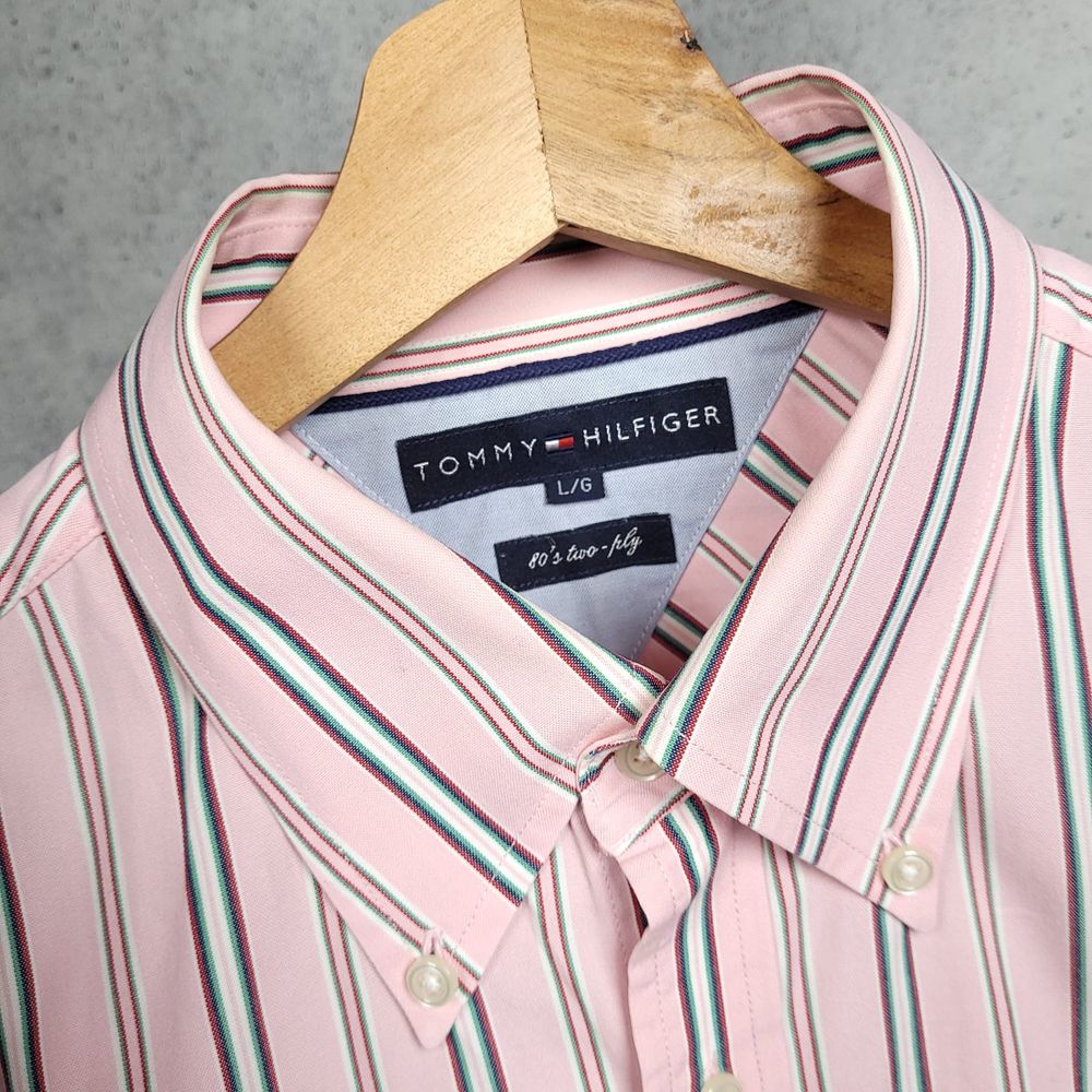 Koszula Tommy Hilfiger w paski różowa, tommy hilfiger striped shirt