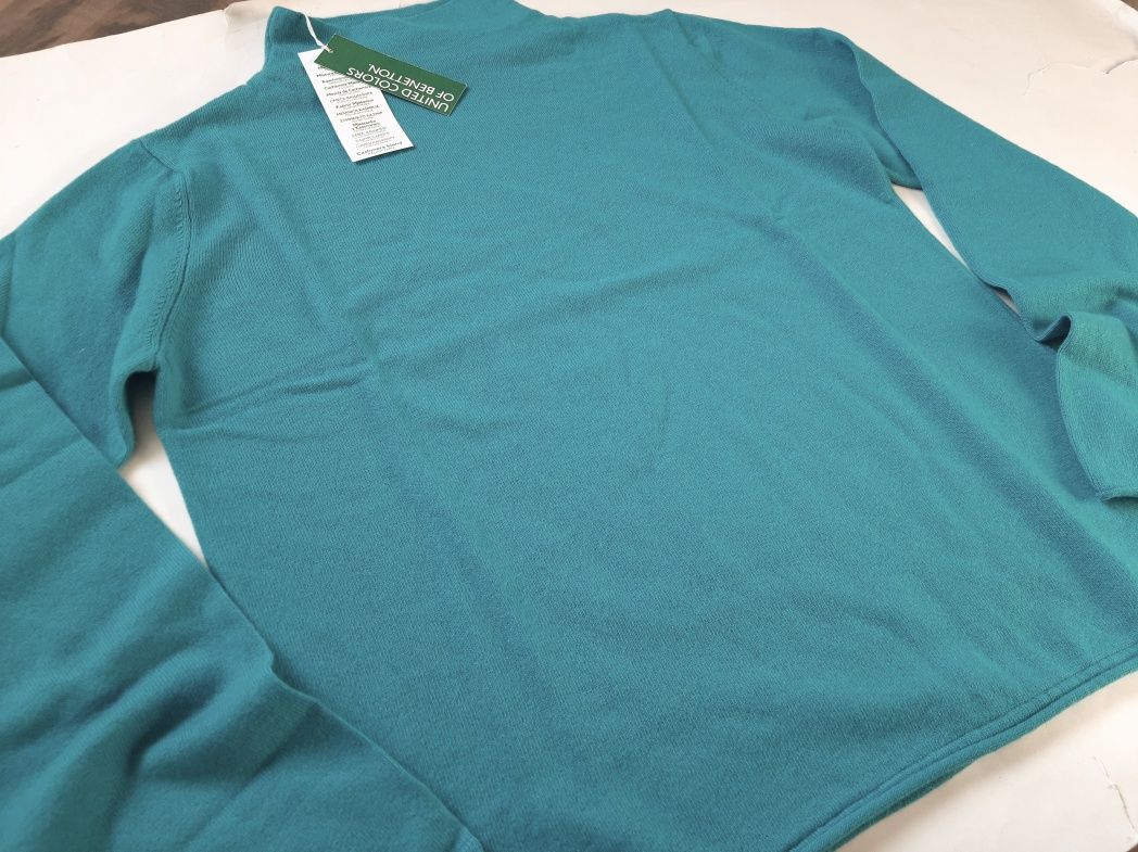 Benetton Nowy sweter turkus z kaszmirem M