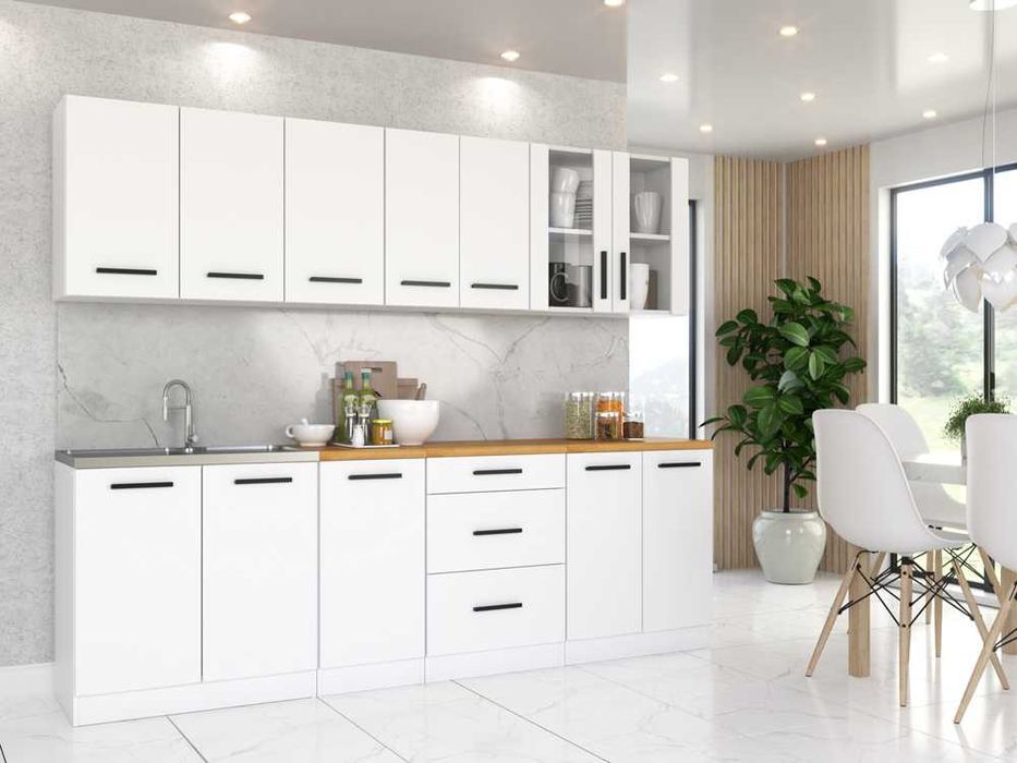 Kuchnia Remino Nowoczesna 2.6m Pojemny Zestaw Kuchenny Modułowy Biały
