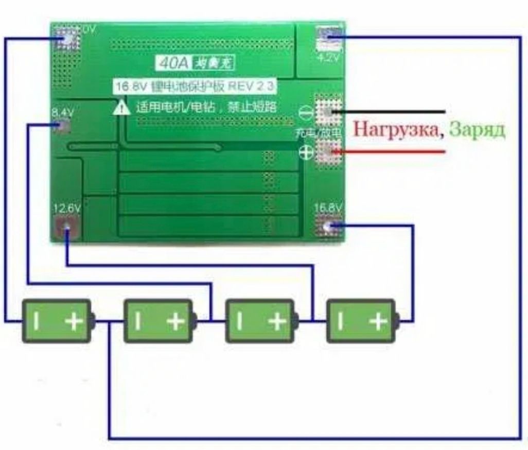 Контроллер BMS 4S 40A с балансировкой