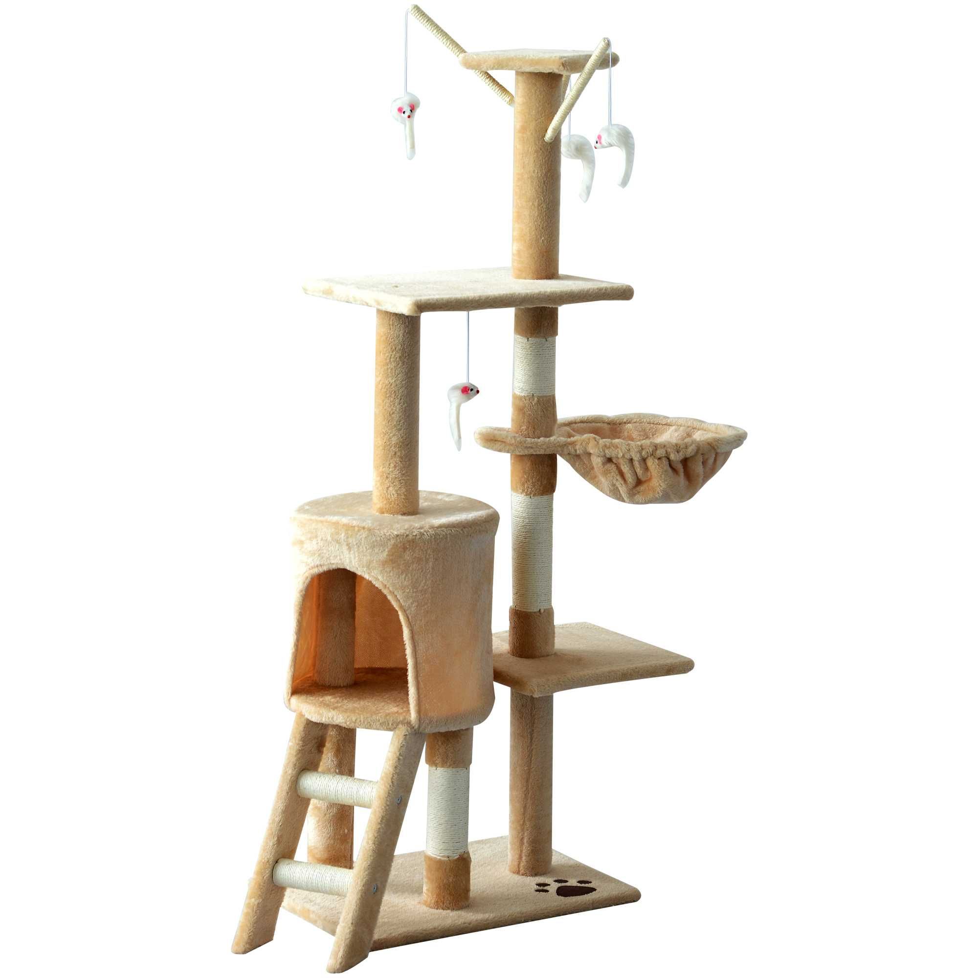Árvore Arranhador para Gatos com Plataformas e Casota – 131 cm Bege