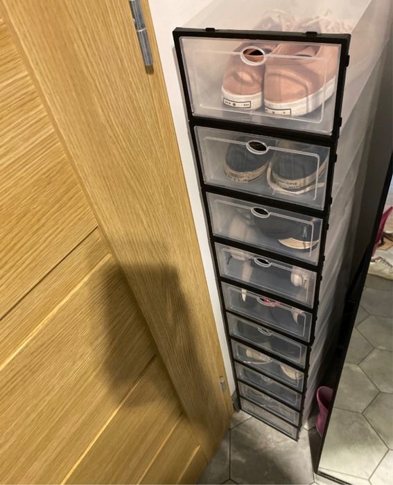 Zestaw 10 pudełek na buty organizer z klapą – półprzezroczyste