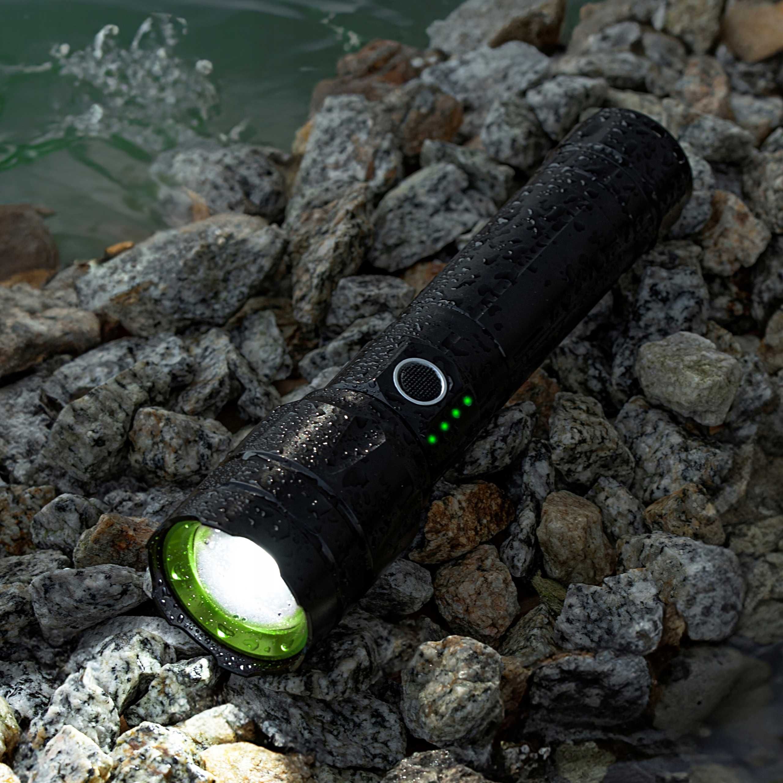 MOCNA Latarka taktyczna wojskowa LED akumulatorowa PRO zoom powerbank