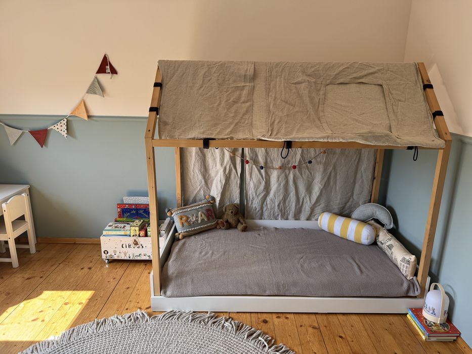 Łóżko domek dach lniany