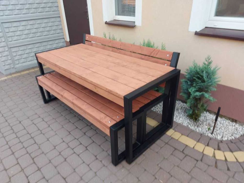 Stół dwie ławki LOFT meble ogrodowe tarasowe CEFRYFIKAT NA PLAC ZABAW