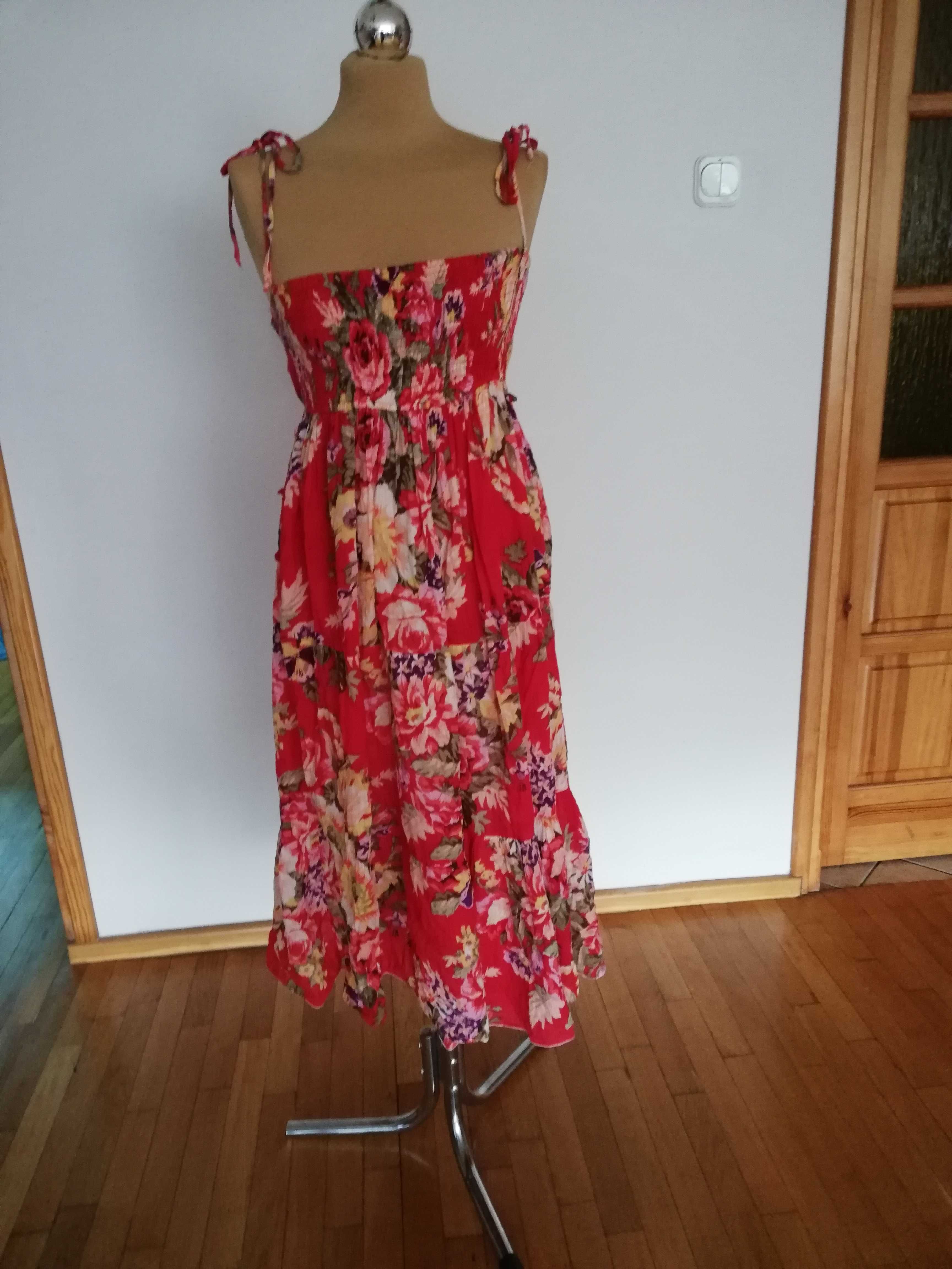 Czerwona sukienka w kwiaty S M 36 38 40