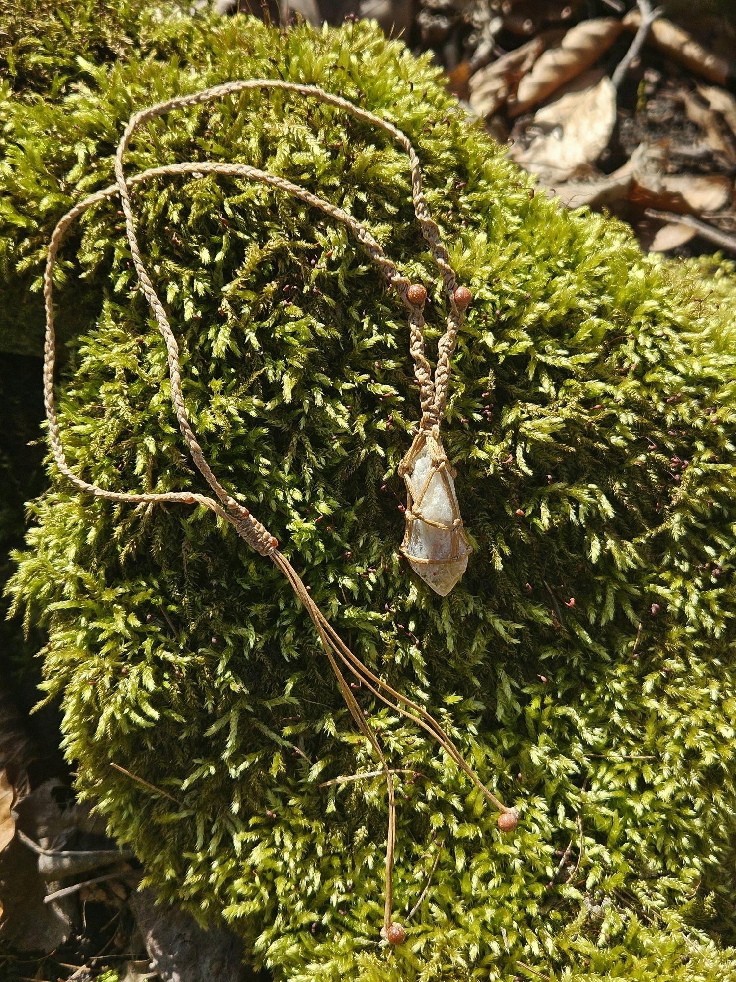 Naszyjnik amulet wisiorek kamień naturalny cytryn kwarc żółty handmade