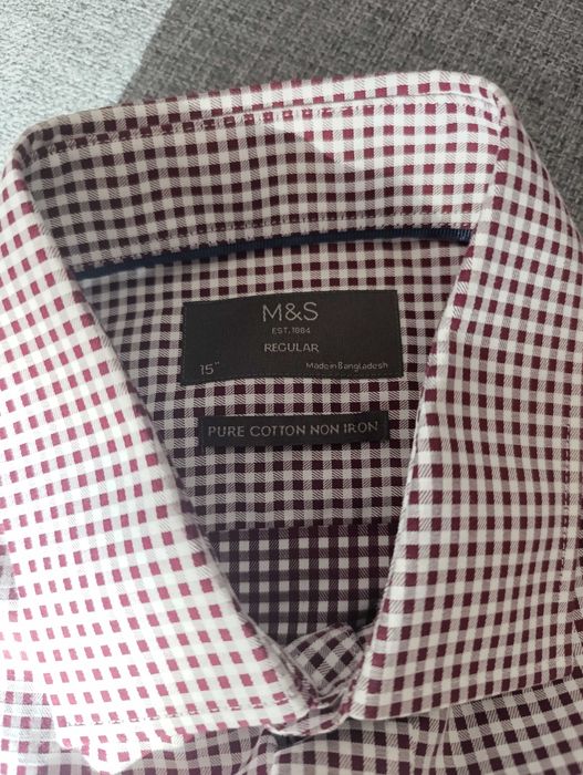 Nowa koszula w kratę Marks Spencer biała burgundowa bawełna