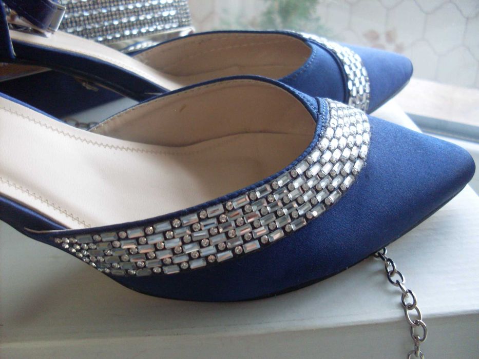 Туфли Quiz для вечернего платья, атласные со стразами 40/7 + клатч